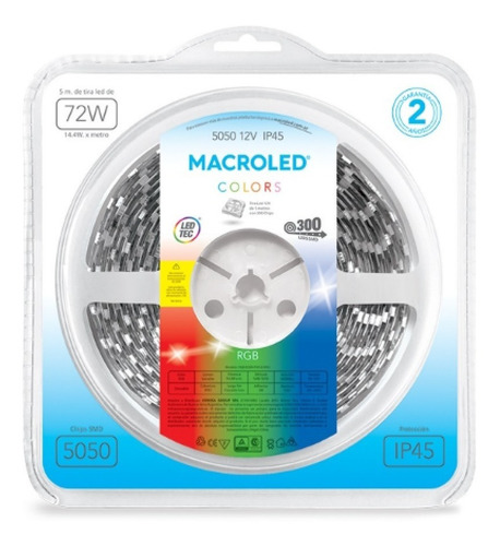 Tira Macroled Led Rgb 5050 Alto Brillo 72w Ip45 Siliconada