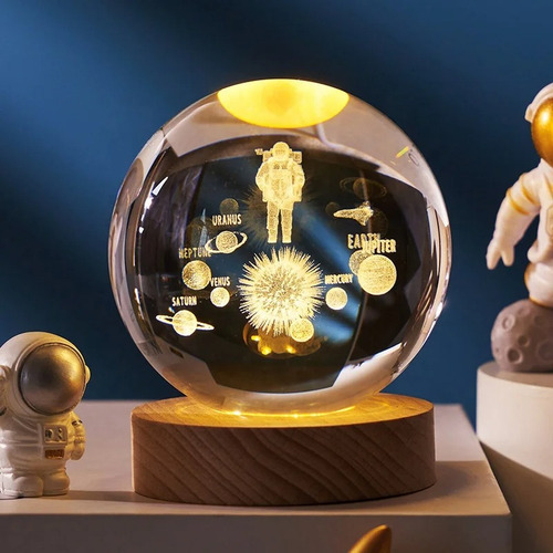 Lampara De Luz Led 3d Bola De Cristal Astronauta Planetas