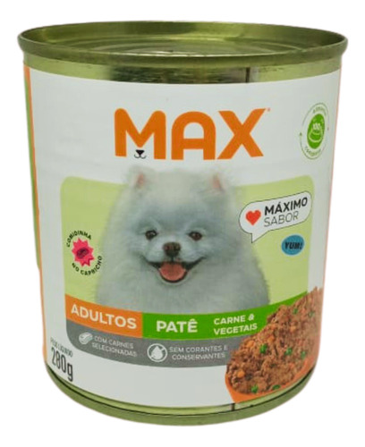 Ração Úmida Patê Premium Cães Adulto Carne Vegetais 280g Max