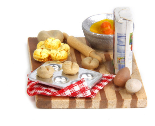 Casa De Muñecas, Cocina En Miniaturia/panadería, Comida, Hue