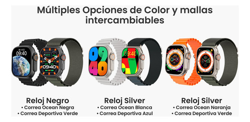 Smartwatch Grow GR29 Ultra+ 2.1" GPS Llamadas Notificaciones Doble Malla Silicona Tela Blanco/Azul