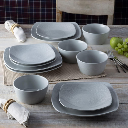 Noritake Gog Remolino De 12 Piezas Cuadrado En Gris