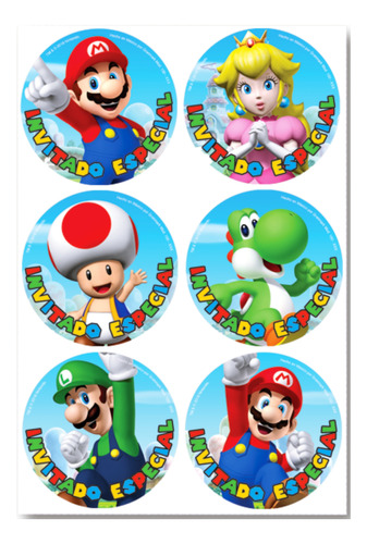 Distintivos Stickers Mario Bros Artículo Fiesta - Mar0h1