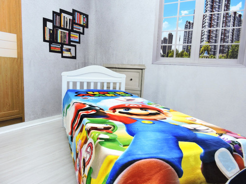 Manta Cobertor Mario Bros Solteiro Ultra Soft Inverno Macia Cor Azul