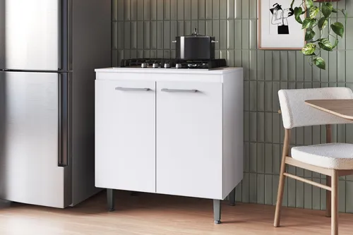 Balcão De Cozinha Para Cooktop 4 Bocas Com 2 Portas Compacto Cor Branco