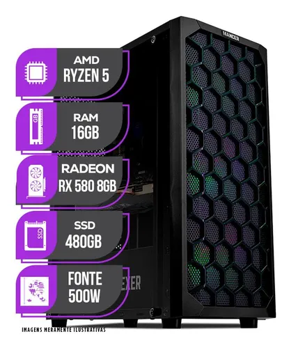 Imagem do produto PC Gamer Mancer, AMD Ryzen 5 5600, RX 580 8GB, 16GB DDR4, SSD 480GB, Fonte 500W 80 Plus em Mercado Livre