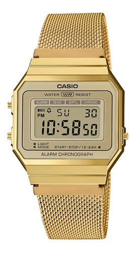 Reloj Casio Unisex A-700wmg Vintage Malla Tejida Impacto Color de la malla Dorado Color del bisel Dorado Color del fondo 9A