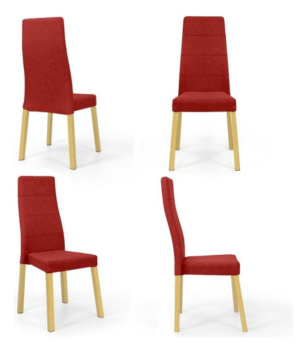 Set De Sillas Cairo X4 - Tela Poliéster Estructura De La Silla Pino Natural Asiento Rojo