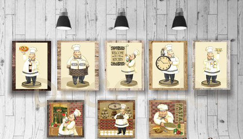 Cuadros Decorativos Colección Chef (8pz)  20x26 Y 23x23