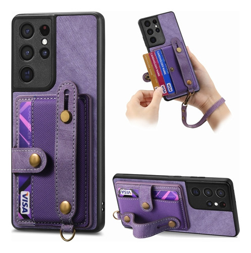 Funda De Cuero Con Pulsera Cruzada Para Samsung