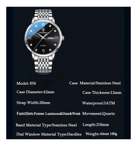 Reloj De Cuarzo Para Hombre De Acero Inoxidable A Prueba De