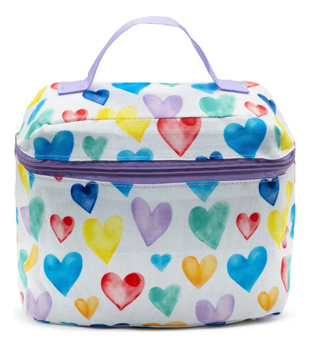 Set Viaje Infantil Maleta Mochila Lonchera Almohada Diseño Corazones Color Blanco