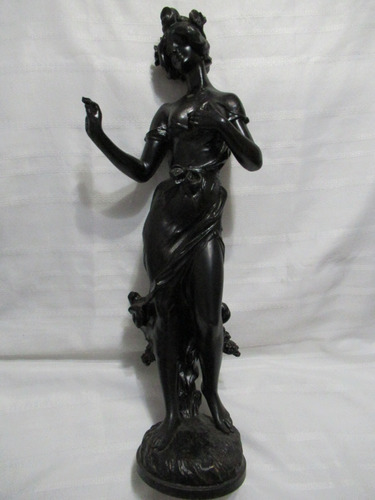 Estatua Mujer Art Nouveau Petit Bronce Patinado Firma Causse