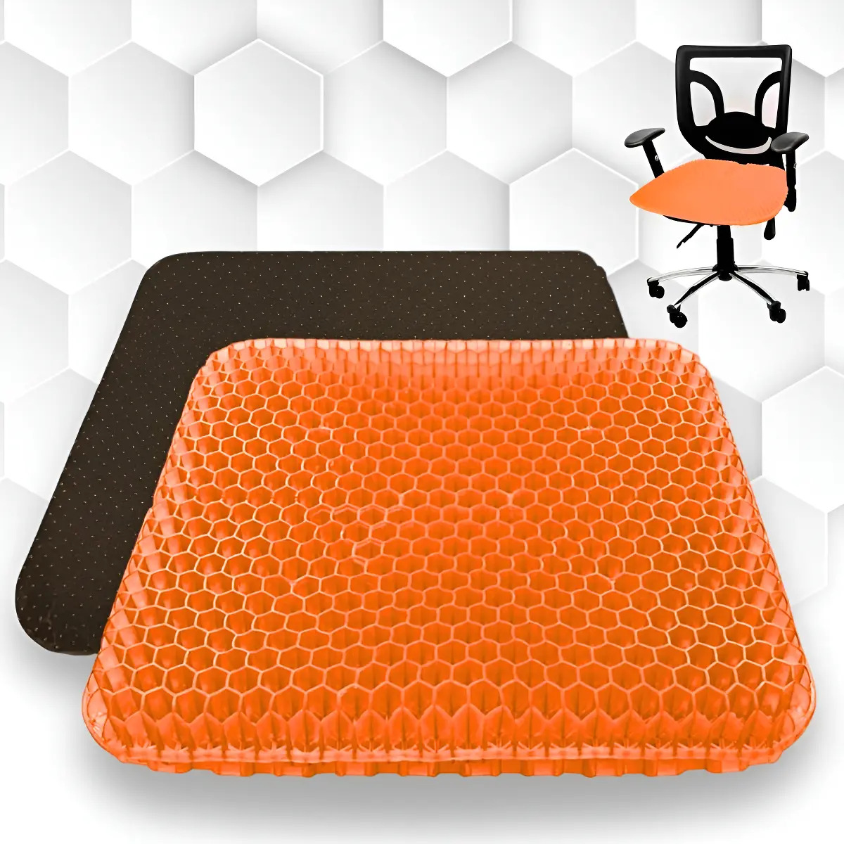 Cojin Gel Silicon Silla Ergonomico Casa Auto Oficina Panal Color Naranja Diseño de la tela Lisa