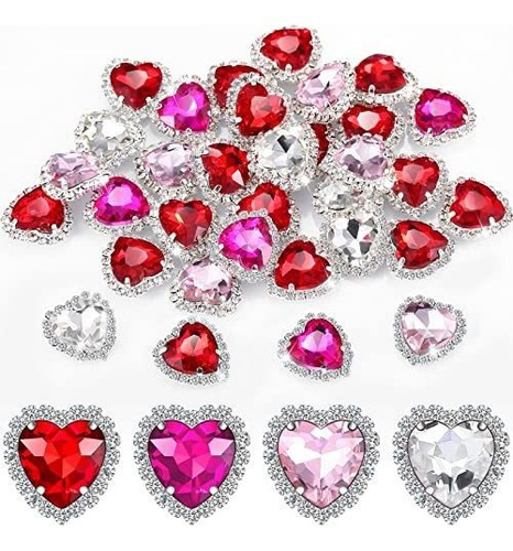 Piedras Corazon Engarzadas 14mm 28u. Rojo Rosa Blanco Fucsia