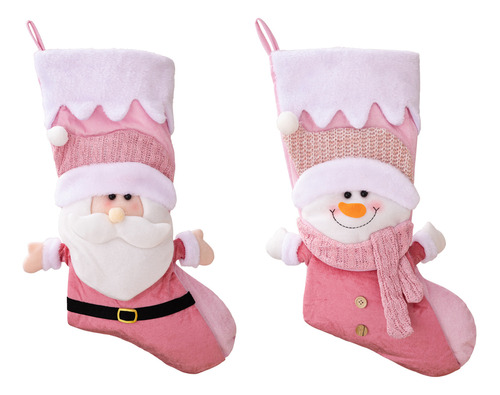 2pcs Calcetín Navideño Rosa Grande Para Niños Regalo