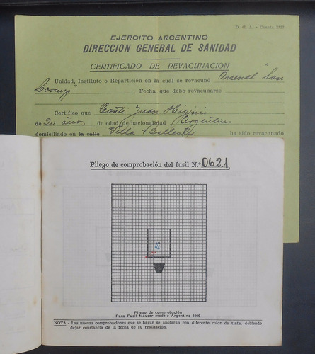Libreta De Tiro Y Tarjeta Vacunación Ejercito Argentino 1944
