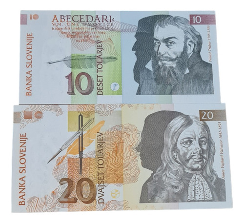 Billetes Mundiales : Eslovenia  10 Y 20 Tolar Año 1992