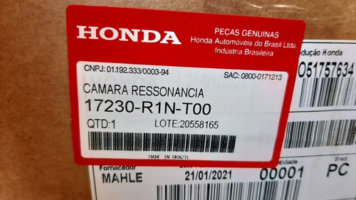 Duto Ressonador De Ar Honda Civic 2012 A 2016 - 17230r1nt00