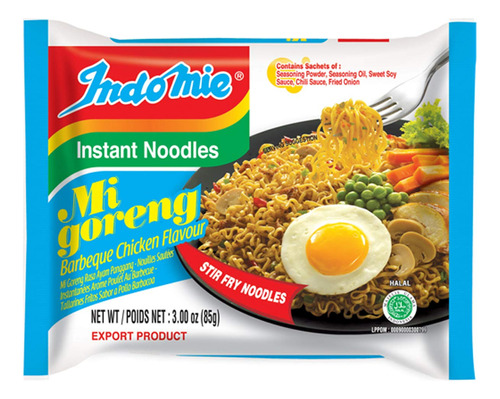 Indo Mie Mi Goreng Fideos Fritos, Pollo A La Barbacoa, 3 Oz 