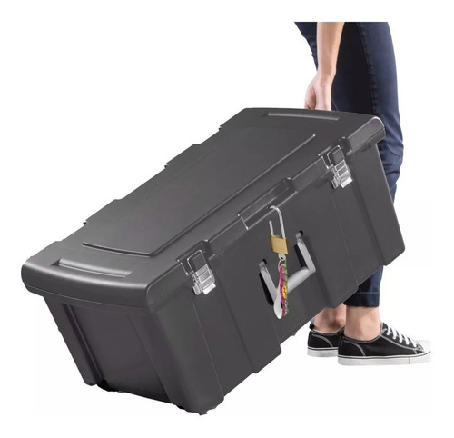 Baul Multiuso Herramientas C/ Ruedas Apilable 125 Litros Color Negro