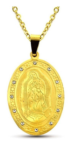 Collar Acero Inox Dorado Virgen Guadalupe Madre Mexico