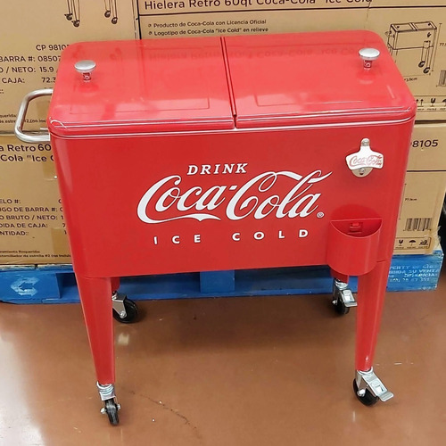 Hielera Coca Cola Con Ruedas Y Destapador Estilo Retro 57 Lt