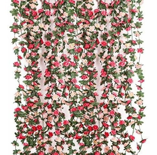 Guirnaldas De Flores Artificiales 6u. De 2.5m/ Rosadas