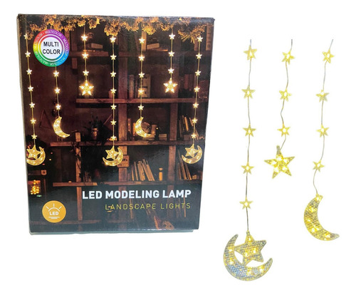 Cascata Led Lua E Estrela Luz Amarela Natal 2,5m