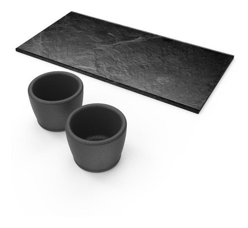 Set Plato Laja 30x15 + 2 Vaso Sake De Hierro  Picada Sushi