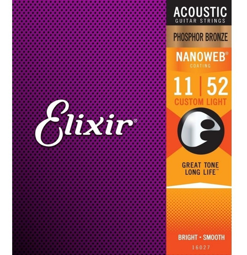 Elixir 16027 Cuerdas Guitarra Nanoweb Phosphor Bronce 11-52 Eeuu