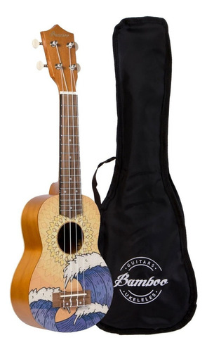 Ukelele Soprano Bamboo Diseño Wave Con Funda Color Marrón oscuro