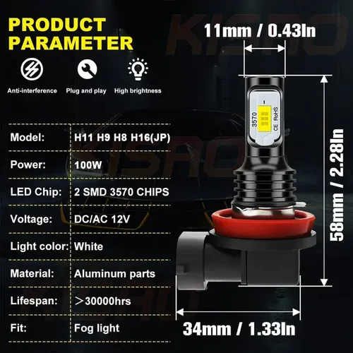 Kit De Bombillas LED H11/H9/H8 Para Chevy Malibu LTZ 2008-2012 | Luces Altas Y Bajas