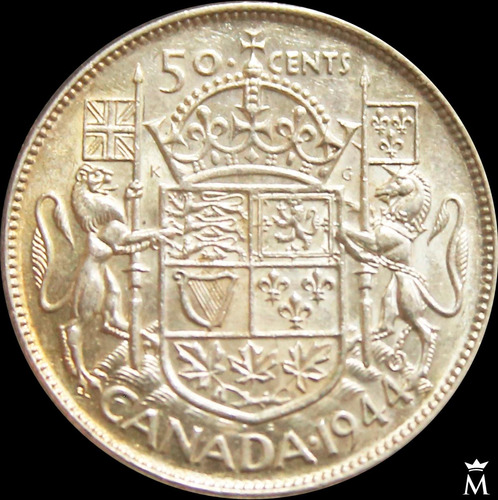 Mg* Canadá 50 Cents 1944 Moneda De Plata