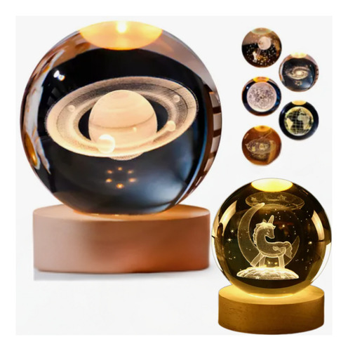 Esfera 3d Lampara De Cristal Led Luz De Noche Regalo Adorno Cristal Saturno