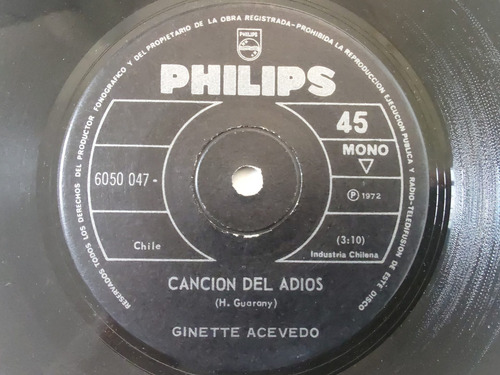 Vinilo Single De Ginette Acevedo Cancion Del Adios (z31 (Usado)