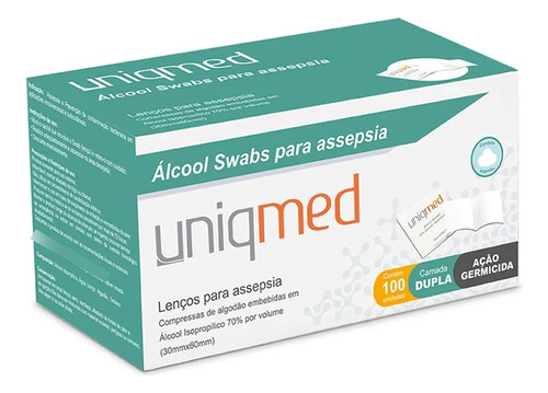 Lenço Umedecido Álcool Swabs Assepsia Com 100un Uniqmed