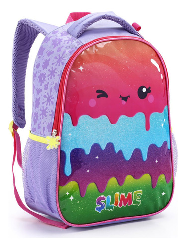 Mochila Costas Escolar Infantil Feminina Grande Slime Roxo