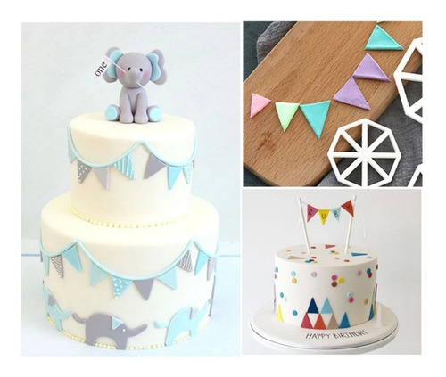 Imagen 6 de 10 de Setx3 Molde Cortante Banderines Fondant Porcelana Belgrano
