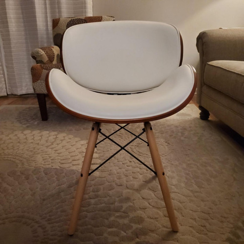 Silla Eames Premium Madera Y Cuero Anatomica Oficina Comedor Asiento Blanco