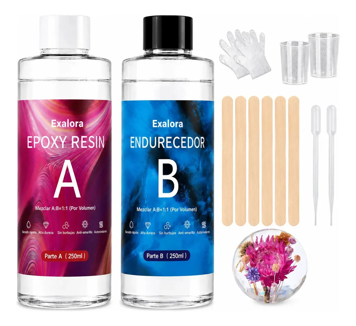 Kit de Resina Epóxica Exalora Transparente para Joyería y Arte DIY