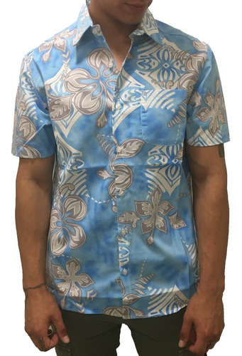 Efecto Uno Camisa M/corta Lifestyle Hombre Hawai Celeste Ras