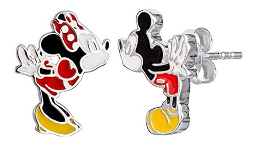 Disney Mickey Y Minnie Mouse Pendientes De Tuerca De Plata