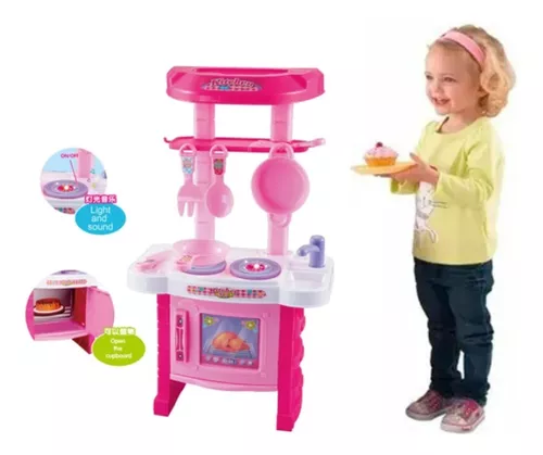 Cocina Infantil Niña Electronico Sonido Luz Accesorios Rosa