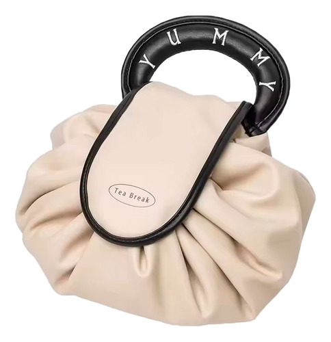 Bolsa Para Maquillaje Plegable Tea Break Diler Neceser De Cosméticos Portátil Elegante Y Práctico, Con Cordón Color Beige Negro