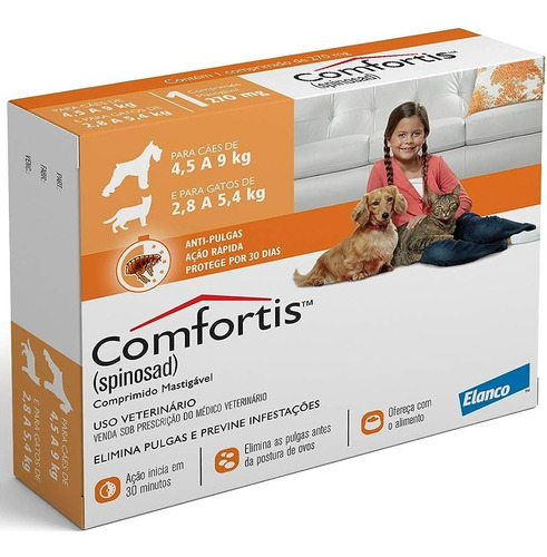 Comprimido antiparasitário para pulga Elanco Comfortis para cão y gato cor laranja