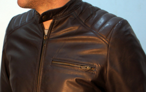 Campera De Cuero Nico Matelaseada Marrón Hombre 100% Cuero