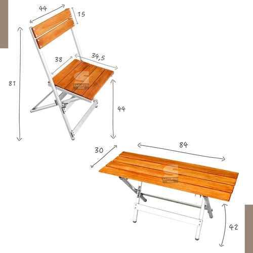 Imagen 5 de 9 de Mesa Plegable Aluminio Madera 84x75 + 2 Bancos + 2 Sillas