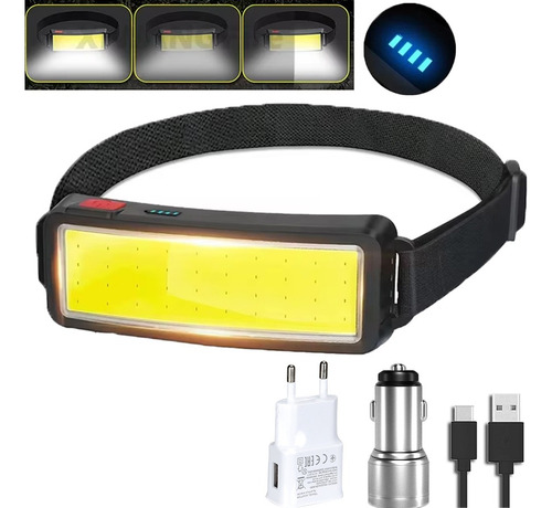 Linterna Frontal Cob De Carga Usb De Alto Brillo, Luz Fuerte