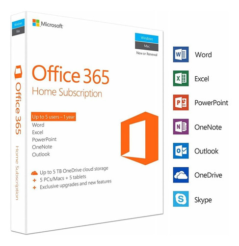 Licencia Office 365hogar Pc Mac Nueva/renovacion 5 Usuarios